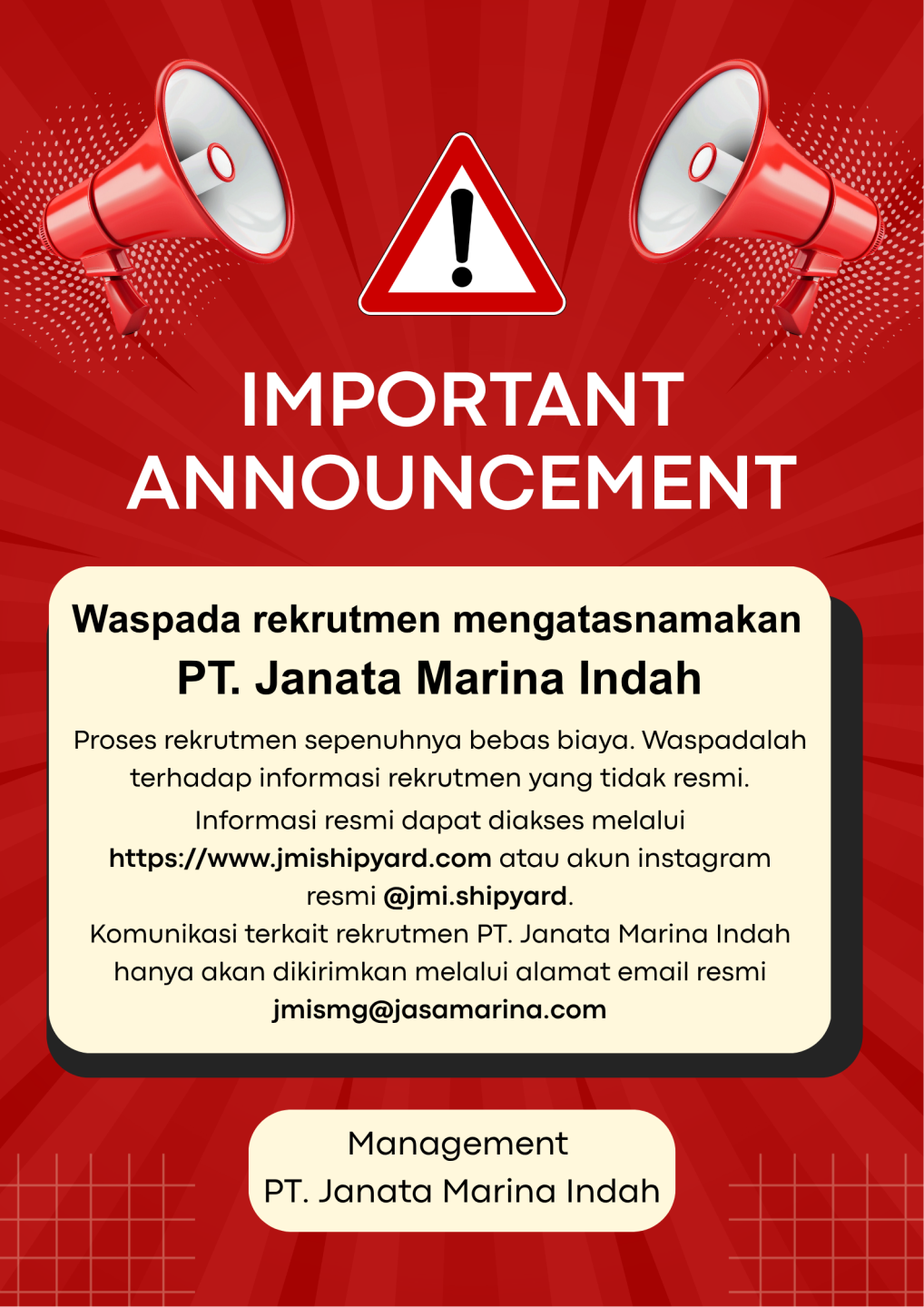 Attentionn Management Trainee PT. Janata Marina Indah