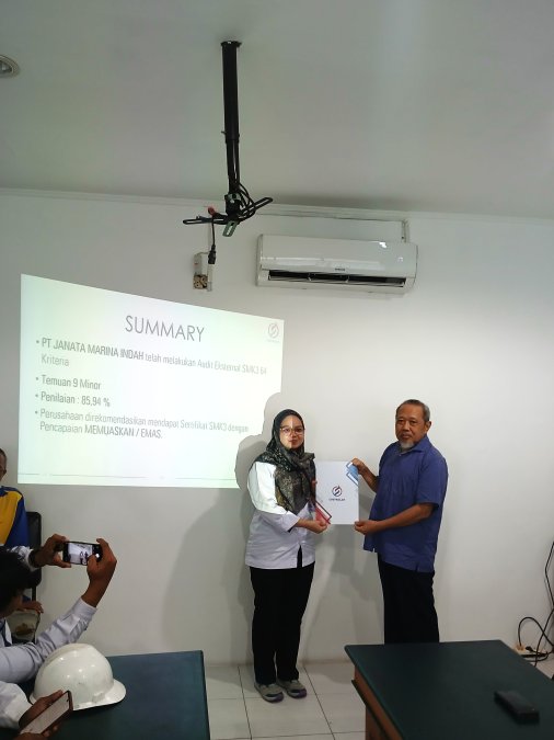 PT. Janata Marina Indah Raih Sertifikasi SMK3 dengan Pencapaian 85,94% untuk Kategori Tingkat Awal